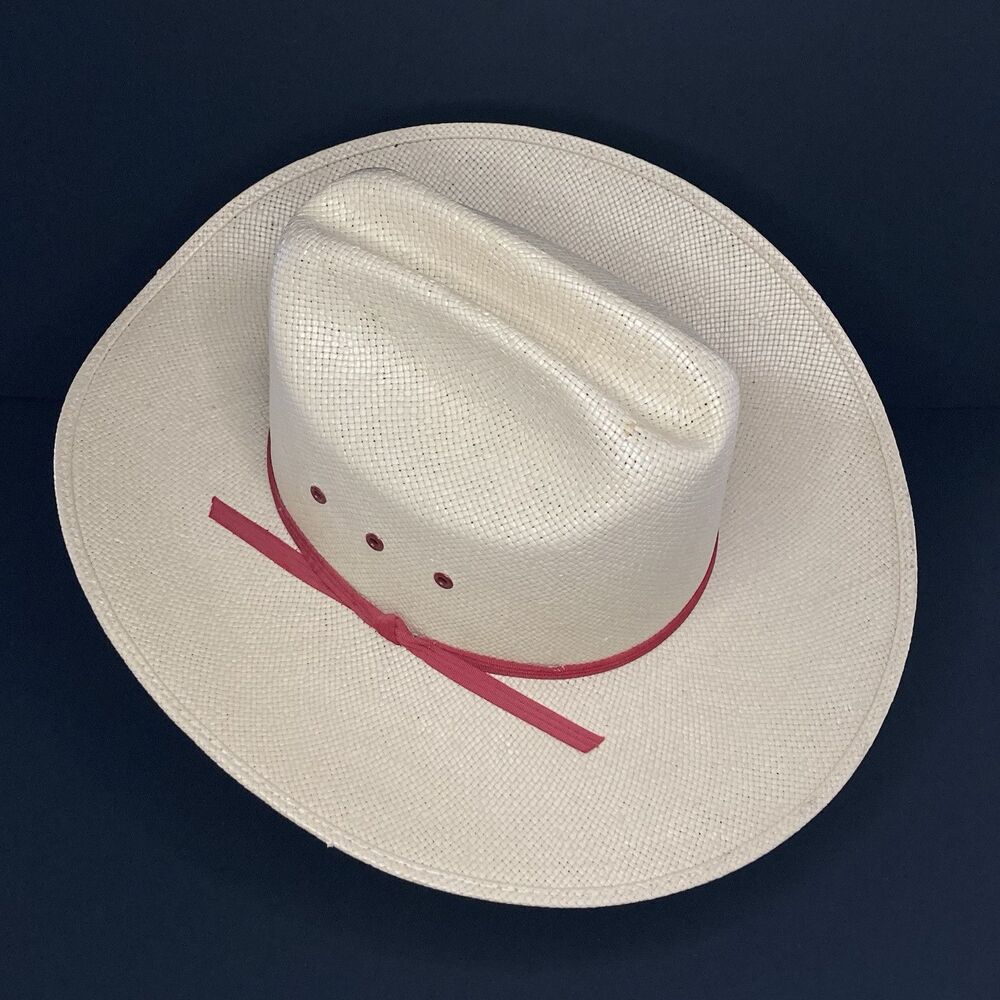 Texas Hat Company Straw Cowboy Hat “Rancher” Mens Size Medium Hatband Red New